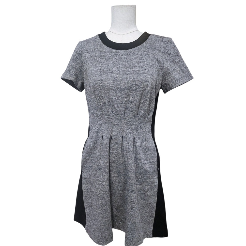 Madewell Grey Marl Colorblock Short Sleeve Pleated Waist Dress A0996 Size 6